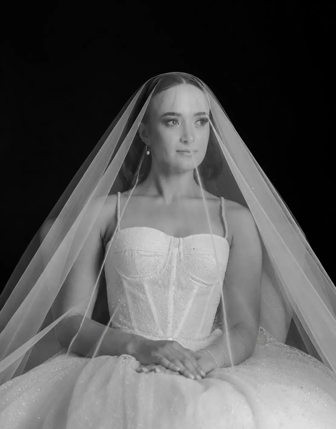 Black and white bridal portrait in gown and veil — SkyRidge Collective wedding photography, Pretoria